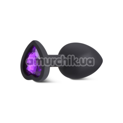 Анальна пробка з фіолетовим кристалом Silicone Jewelled Butt Plug Heart Small, чорна