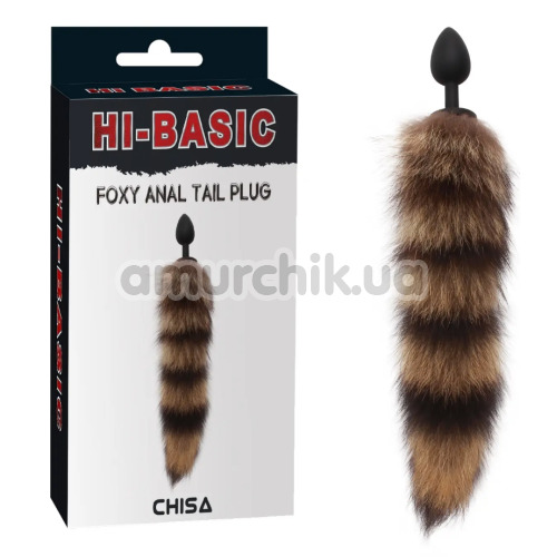 Анальная пробка с черно-коричневым хвостиком Hi-Basic Foxy Anal Tail Plug, черная