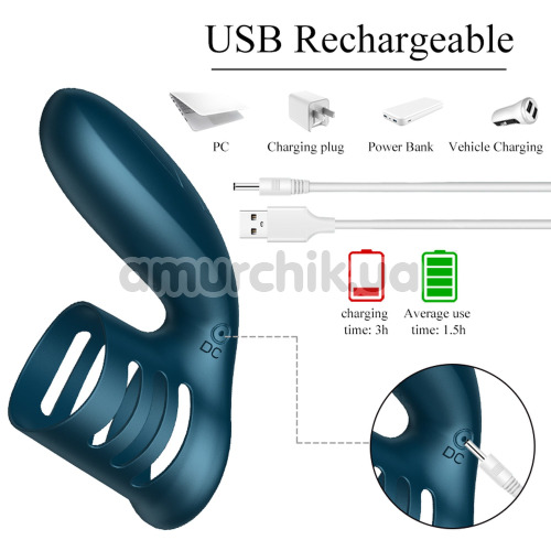 Насадка на пенис с вибрацией Foxshow Wibrator Silicone Ring USB 7 Function, синяя