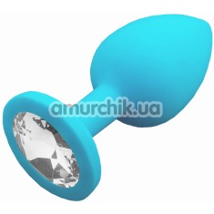 Анальна пробка з прозорим кристалом SWAROVSKI Пікантні Штучки Small, блакитна - Фото №1