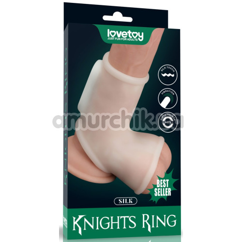 Насадка на пеніс з вібрацією Knights Ring Vibrating Silk With Scrotum Sleeve, біла