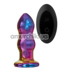 Анальная пробка с вибрацией Glamour Glass Remote Vibe Curved Plug, радужная - Фото №1