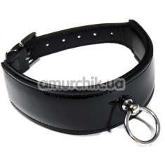 Ошейник с кольцом для поводка DS Fetish Leather Lackered Collar, черный - Фото №1