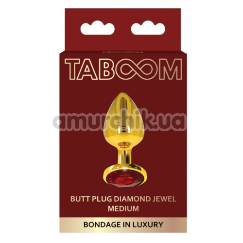 Анальна пробка з червоним кристалом Taboom Bondage In Luxury Butt Plug Diamond Jewel Medium, золота
