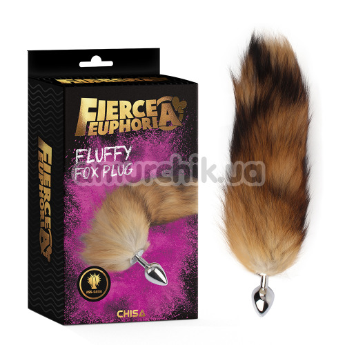Анальная пробка с коричневым хвостом лисы Fierce Euphoria Fluffy Fox Plug, серебряная