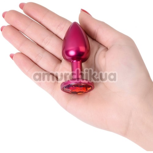 Анальная пробка с красным кристаллом Toyfa Metal 717007-99, розовая