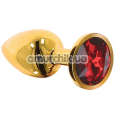 Анальная пробка с красным кристаллом Taboom Bondage In Luxury Butt Plug Diamond Jewel Large, золотая - Фото №1