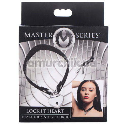 Чокер Heart Lock Leather Choker With Lock & Key, чорний