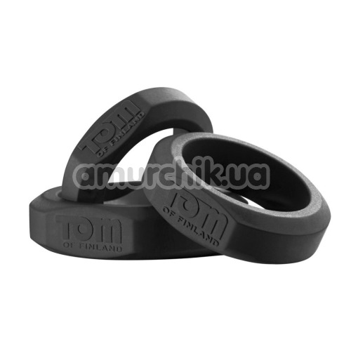 Набір з 3 ерекційних кілець Tom of Finland 3 Piece Silicone Cock Ring Set, чорний - Фото №1