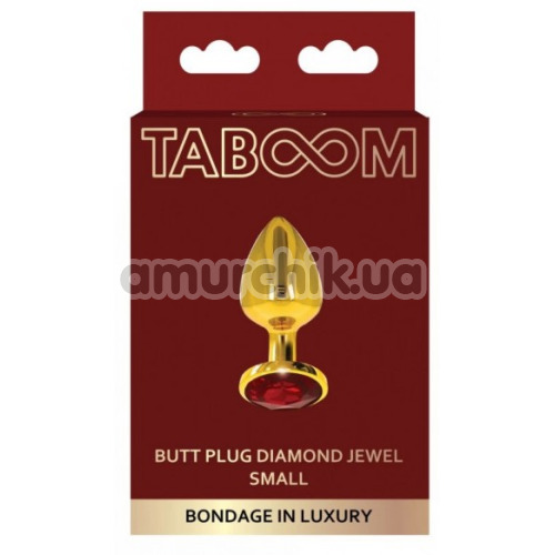 Анальная пробка с красным кристаллом Taboom Bondage In Luxury Butt Plug Diamond Jewel Small, золотая