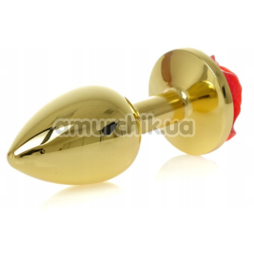 Анальная пробка с красной розочкой Exclusivity Jewellery Gold Rose Plug, золотая