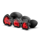 Набір анальних пробок з червоними кристалами Luxe Bling Plugs Trainer Kit, чорний - Фото №1
