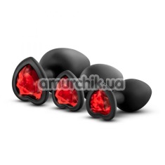 Набор анальных пробок с красными кристаллами Luxe Bling Plugs Trainer Kit, черный - Фото №1