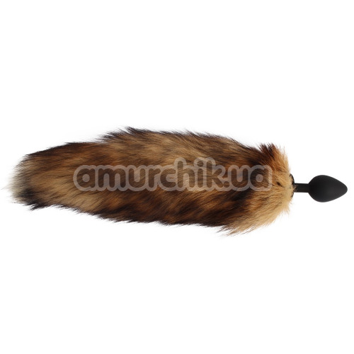 Анальная пробка с коричневым хвостом лисы Fierce Euphoria Fuffy Anal Plug, черная