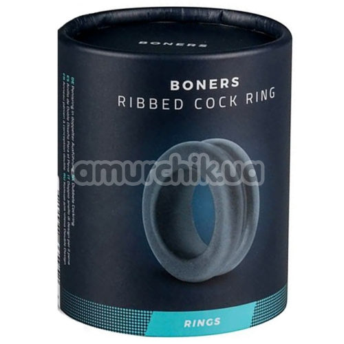 Ерекційне кільце для члена Boners Double Design Ribbed Cock Ring, синє