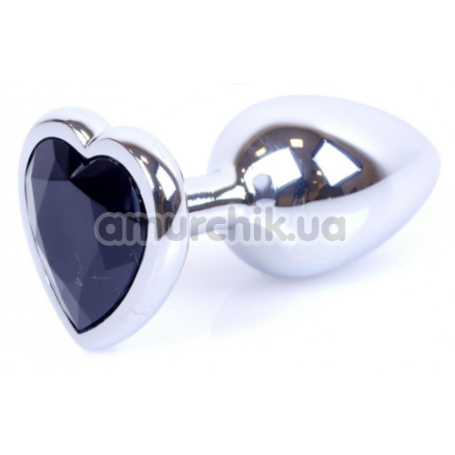 Анальная пробка с черным кристаллом Exclusivity Jewellery Silver Heart Plug, серебряная - Фото №1