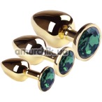 Набір з 3 анальних пробок з зеленим кристалом SWAROVSKI Gold Emerald, золотий - Фото №1