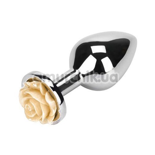 Анальна пробка з бежевою трояндочкою Loveshop Flower, срібна - Фото №1