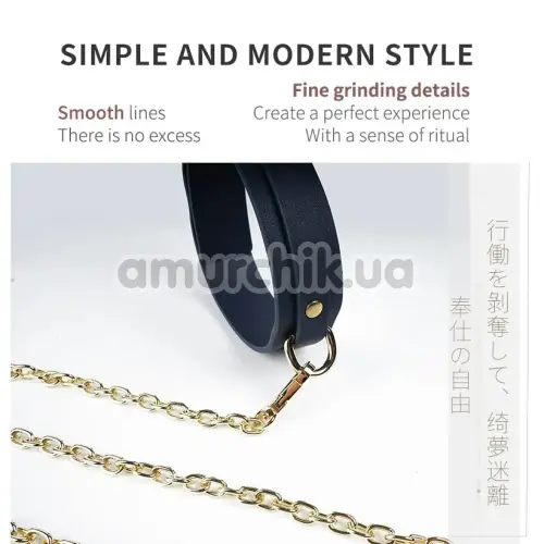 Ошейник с поводком Roomfun Leather Collar With Leash, синий