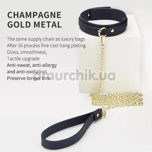 Ошейник с поводком Roomfun Leather Collar With Leash, синий