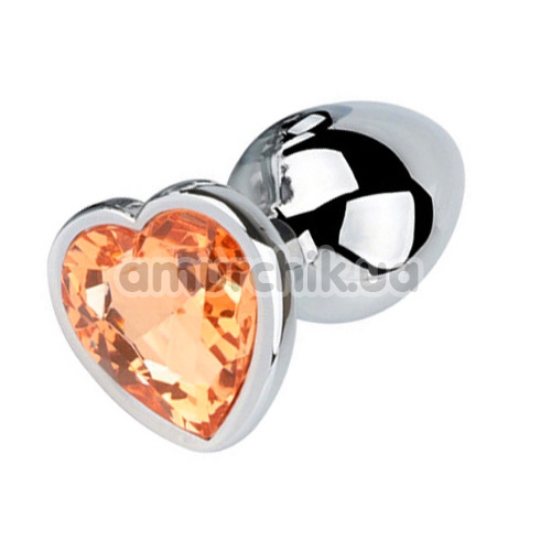 Анальная пробка с оранжевым кристаллом SWAROVSKI Silver Heart Orange Small, серебряная
