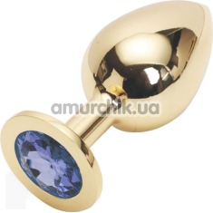 Анальная пробка с синим кристаллом SWAROVSKI Steel Jewel Plug, золотая - Фото №1