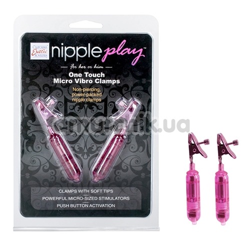 Зажимы для сосков с вибрацией Nipple Play One Touch Micro Vibro Clamps, розовые