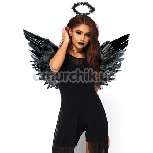 Комплект аксесуарів ангела Leg Avenue Feather Angel Wings & Halo Accessory Kit чорний: крила + німб