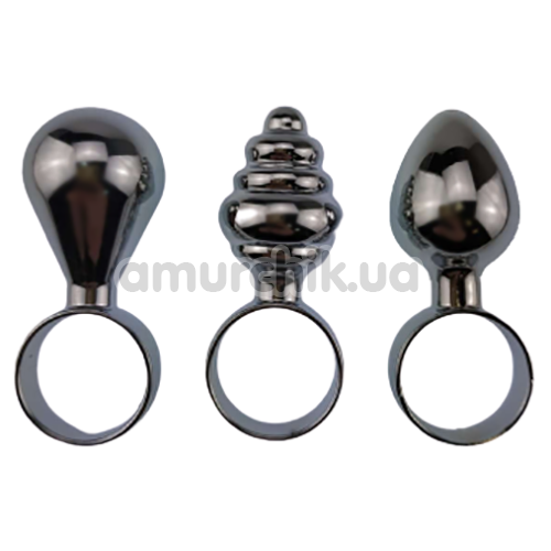Набор из 3 анальных пробок Mini Anal Plug Butt Plug Training Kit, серебряный - Фото №1