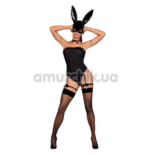 Костюм зайчика Obsessive Bunny, черный: боди + маска + чокер + подтяжки - Фото №1