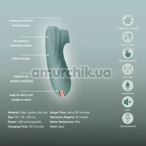 Симулятор орального сексу для жінок з вібрацією Sweet Em Velvet Lure Air Kiss, зелений