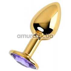 Анальная пробка с фиолетовым кристаллом Loveshop Seamless Butt Plug M, золотая - Фото №1