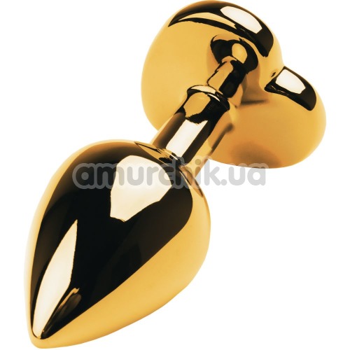Анальная пробка с черным кристаллом Toyfa Metal Heart 717017-135, золотая
