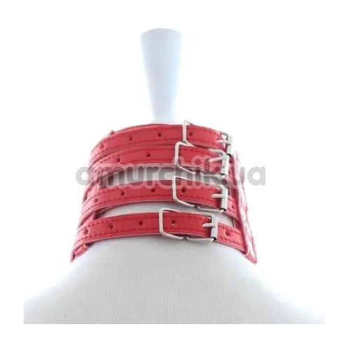 Ошейник с поводком DS Fetish Collar With Chain Leash, красный