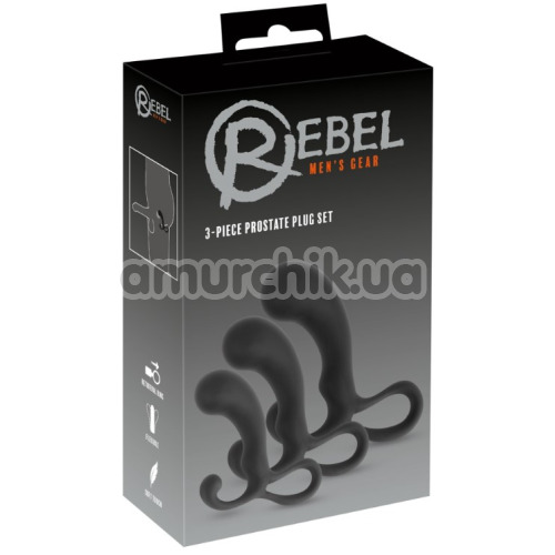 Набір стимуляторів простати Rebel Mens Gear 3-Piece Prostate Plug Set, чорний