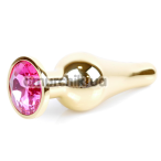 Анальна пробка з рожевим кристалом Boss Series Exclusivity Jewellery Gold Plug, золота - Фото №1