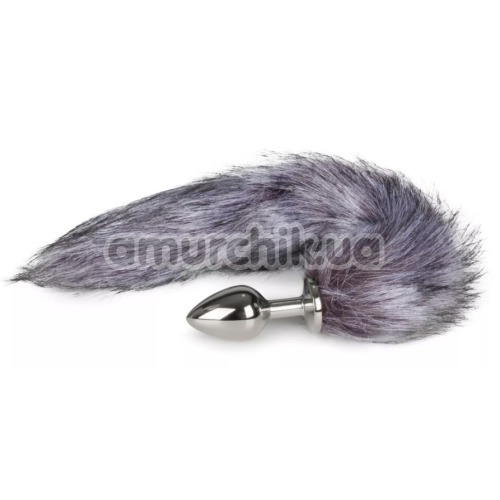 Анальная пробка с серым лисьим хвостиком Easy Toys Fox Tail Plug M, серебряная - Фото №1