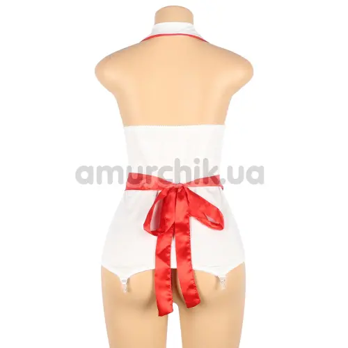 Костюм медсестры Star Night Nurse Set, красно-белый: платье + головной убор + фартук + повязка на руку