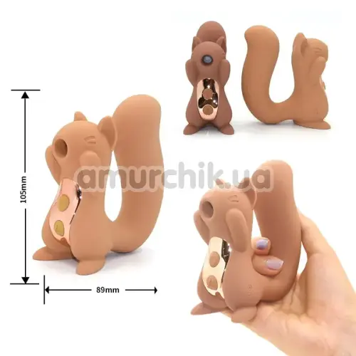 Симулятор орального секса для женщин с вибрацией Sweet Em Velvet Lure Sneaky Squirrel, коричневый