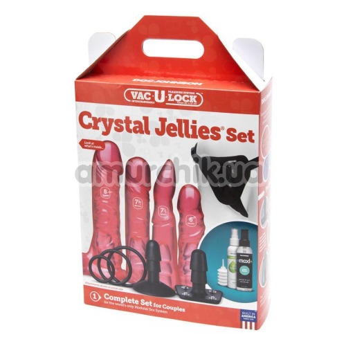 Набор страпонов Vac-U-Lock Crystal Jellies Set, красный