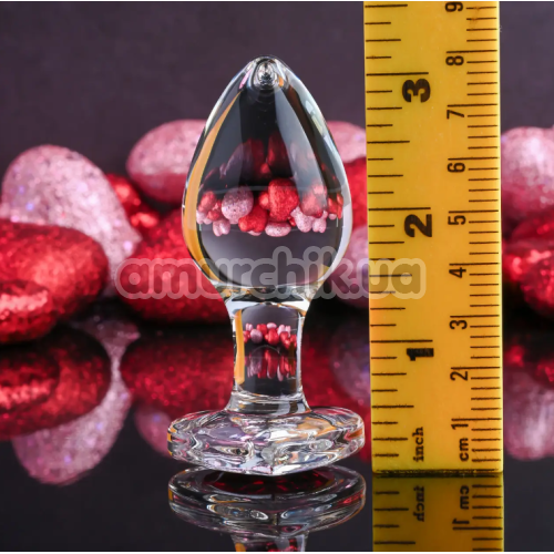 Анальна пробка з червоним кристалом Adam & Eve Red Heart Gem Glass Plug Medium, прозора