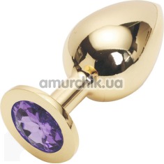 Анальная пробка с фиолетовым кристаллом SWAROVSKI Steel Jewel Plug, золотая - Фото №1