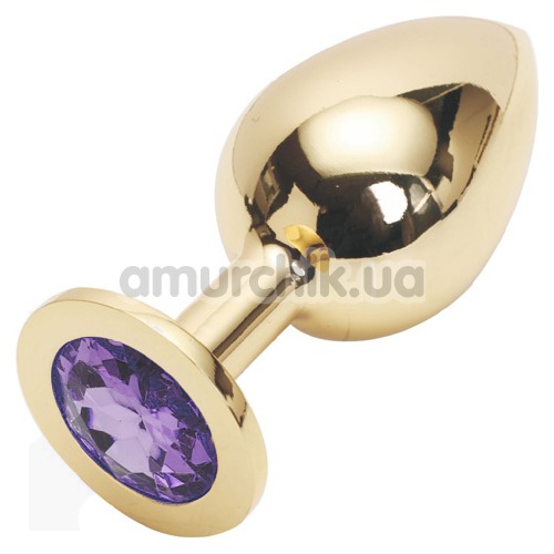 Анальная пробка с фиолетовым кристаллом SWAROVSKI Steel Jewel Plug, золотая