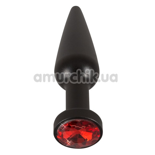 Анальная пробка с красным кристаллом Butt Jewellery Aluminium, черная