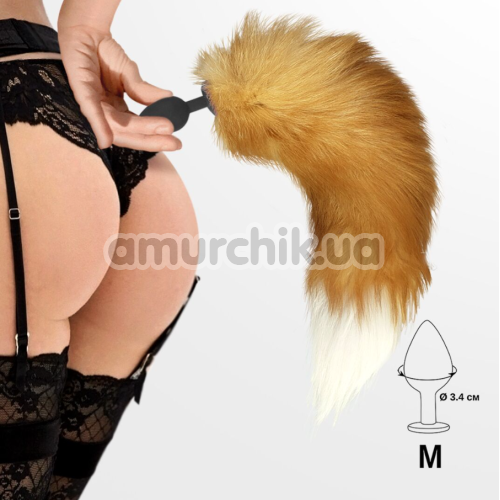 Анальная пробка с рыжим хвостиком Art Of Sex Silicone Butt Plug Foxy Fox M, черная