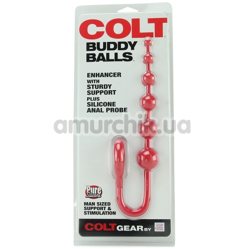 Анальная цепочка с эрекционным кольцом Colt Buddy Balls, красная