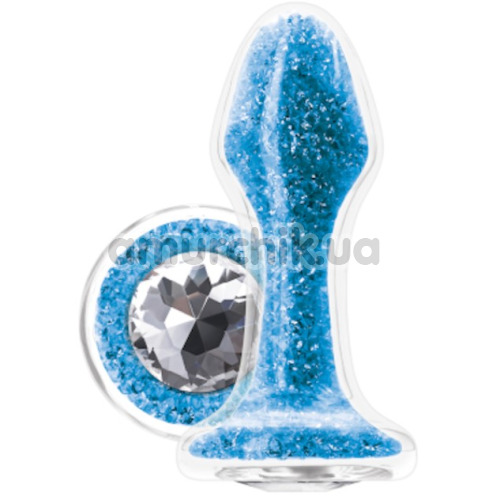 Анальна пробка Stardust Premium Glass Plug Glam, блакитна - Фото №1