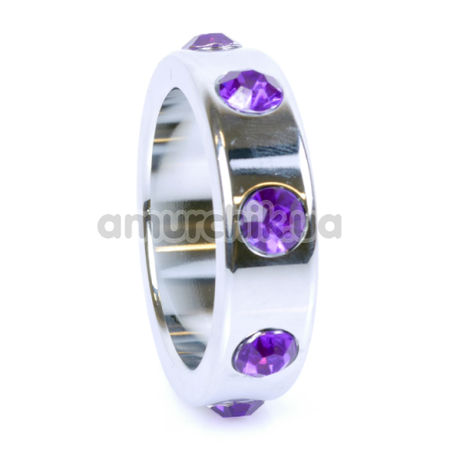 Эрекционное кольцо с фиолетовыми кристаллами Boss Series Metal Ring Diamonds Large, серебряное