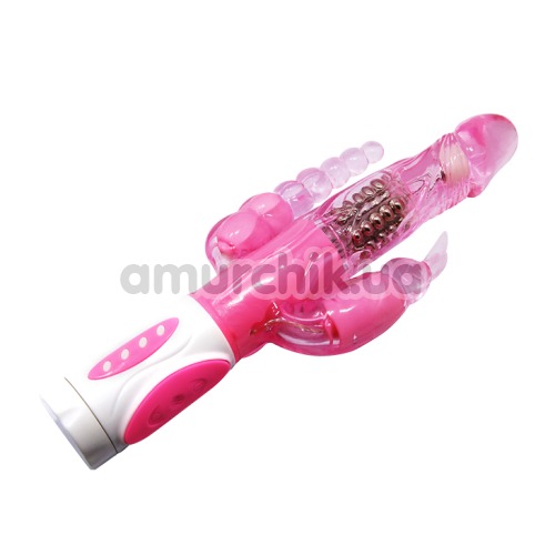 Анально-вагинально-клиторальный вибратор с ротацией Pretty Bunny, розовый
