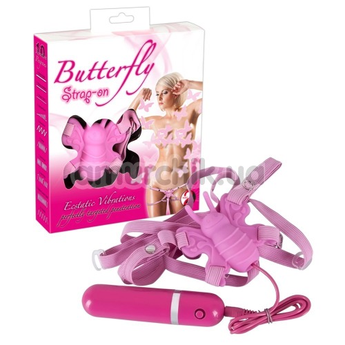 Вибратор-бабочка Butterfly Strap-On, розовая
